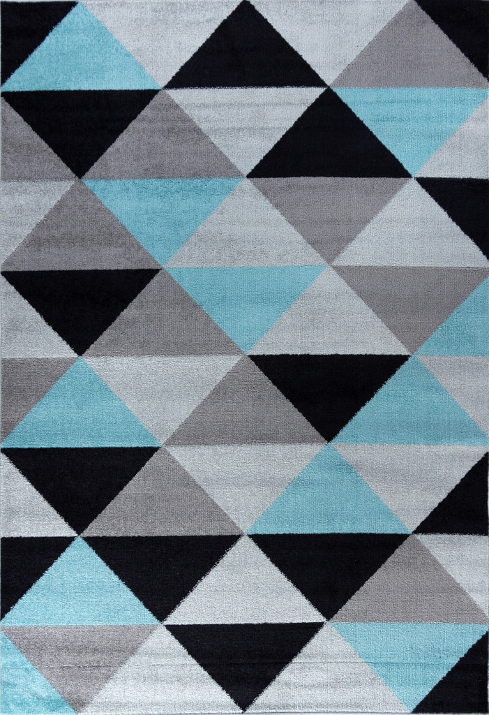 Kolorowy dywan młodzieżowy do sypialni w niebieskie, szare i czarne trójkąty Ice Stream 08 - Carpetforyou zdjęcie 1