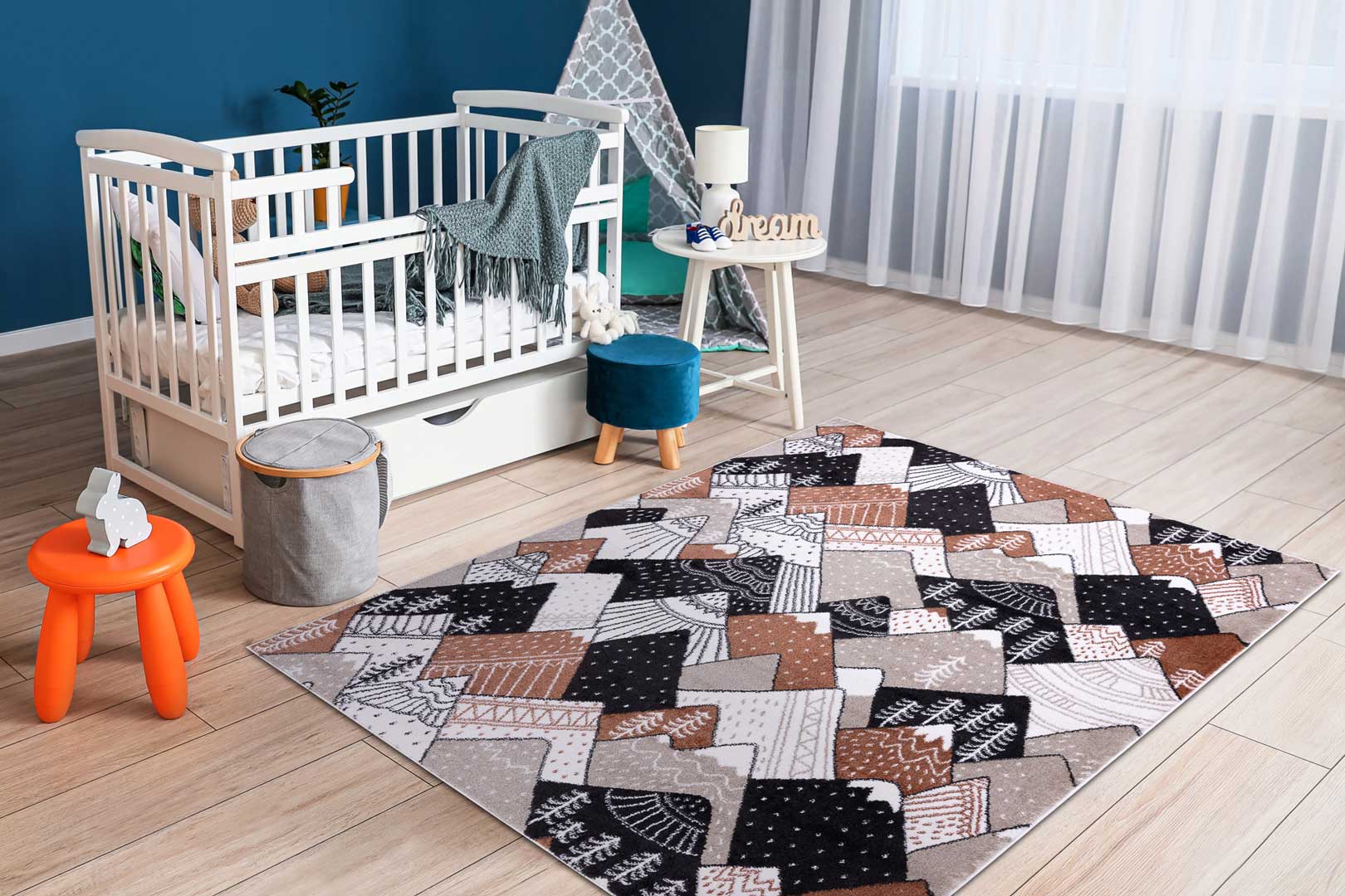 Kolorowy dywan imitujący wełniany do pokoju dziecięcego z motywem gór Blue Peak 12 - Carpetforyou zdjęcie 2