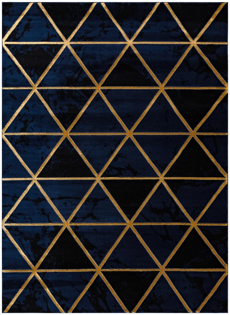 Granatowy elegancki dywan Navy Gold w geometryczne trójkąty ze złotej nitki - Carpetforyou zdjęcie 1