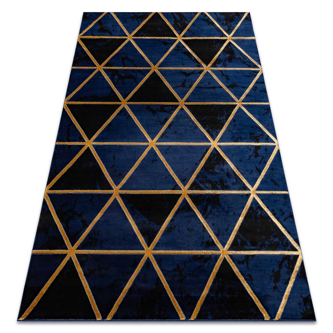Granatowy elegancki dywan Navy Gold w geometryczne trójkąty ze złotej nitki - Carpetforyou zdjęcie 3