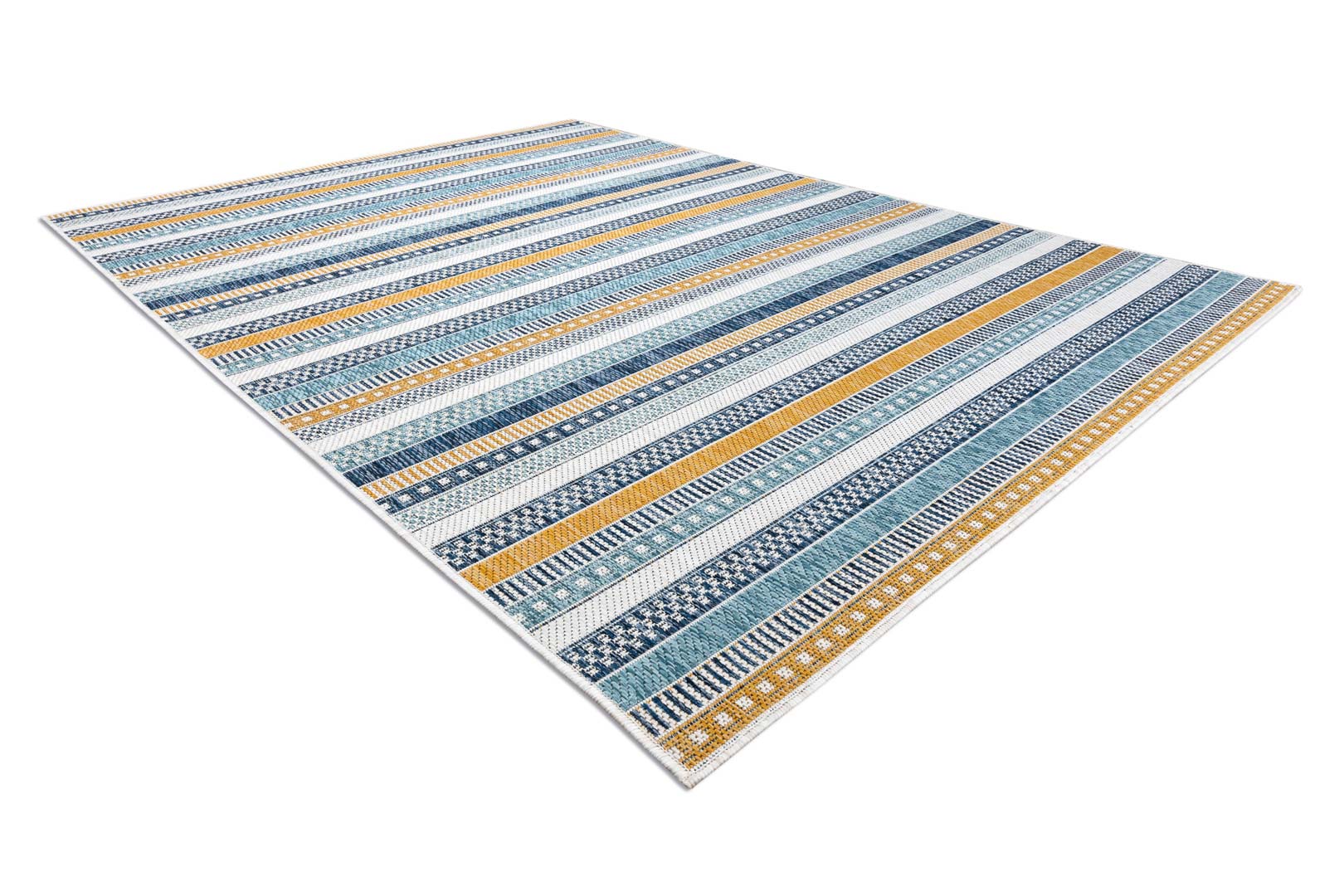 Stylowy dywan w beżowe, niebieskie i szare paski Marine Stripes - Carpetforyou zdjęcie 4