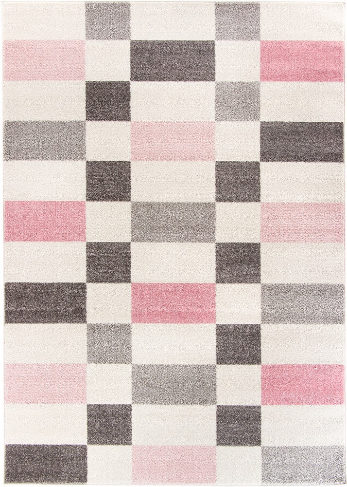 Elegancki dywan w szare i różowe kwadraty, prostokąty na kremowym tle Pink Cubes dla dziewczynki - Carpetforyou zdjęcie 1