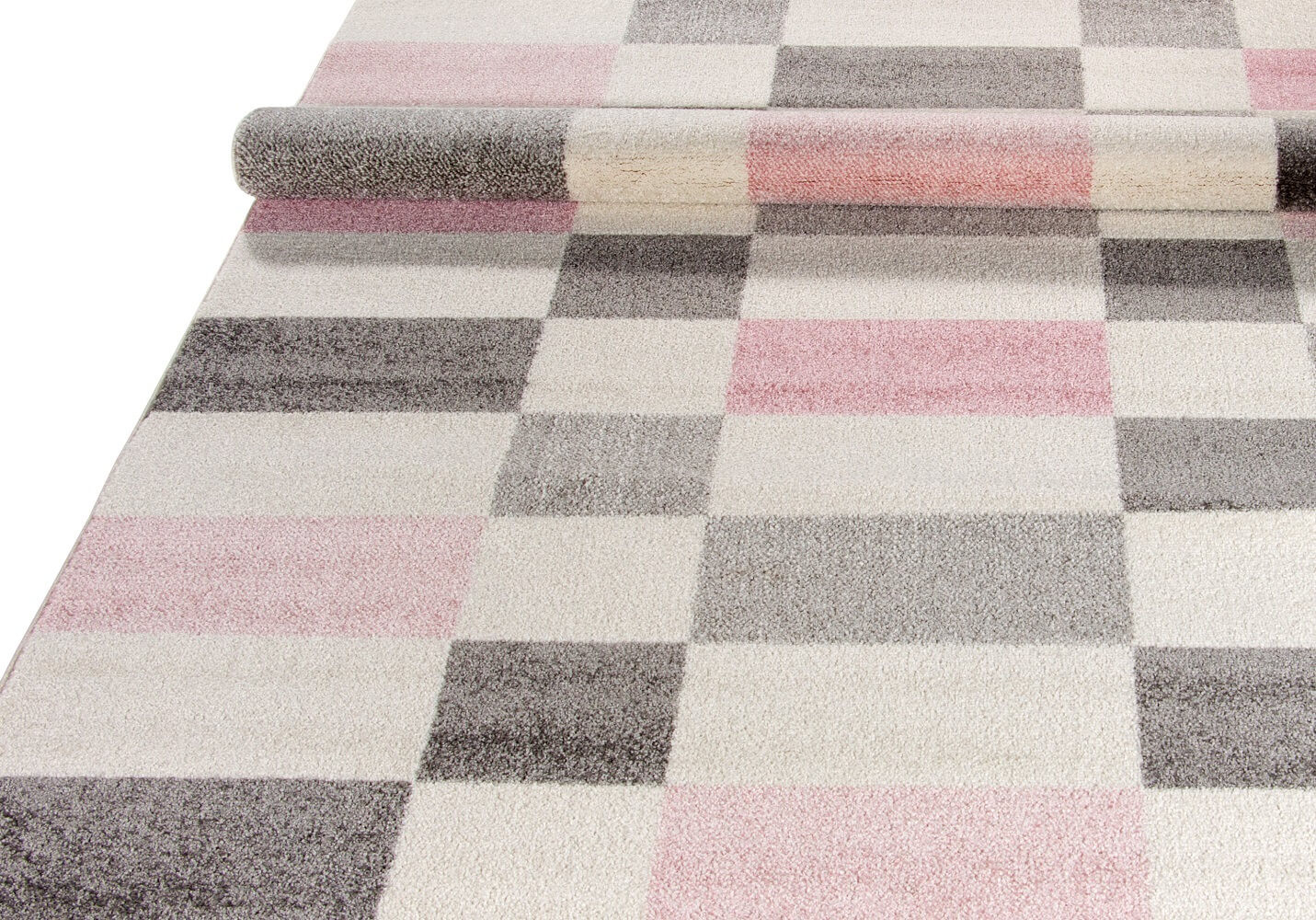 Elegancki dywan w szare i różowe kwadraty, prostokąty na kremowym tle Pink Cubes dla dziewczynki - Carpetforyou zdjęcie 3