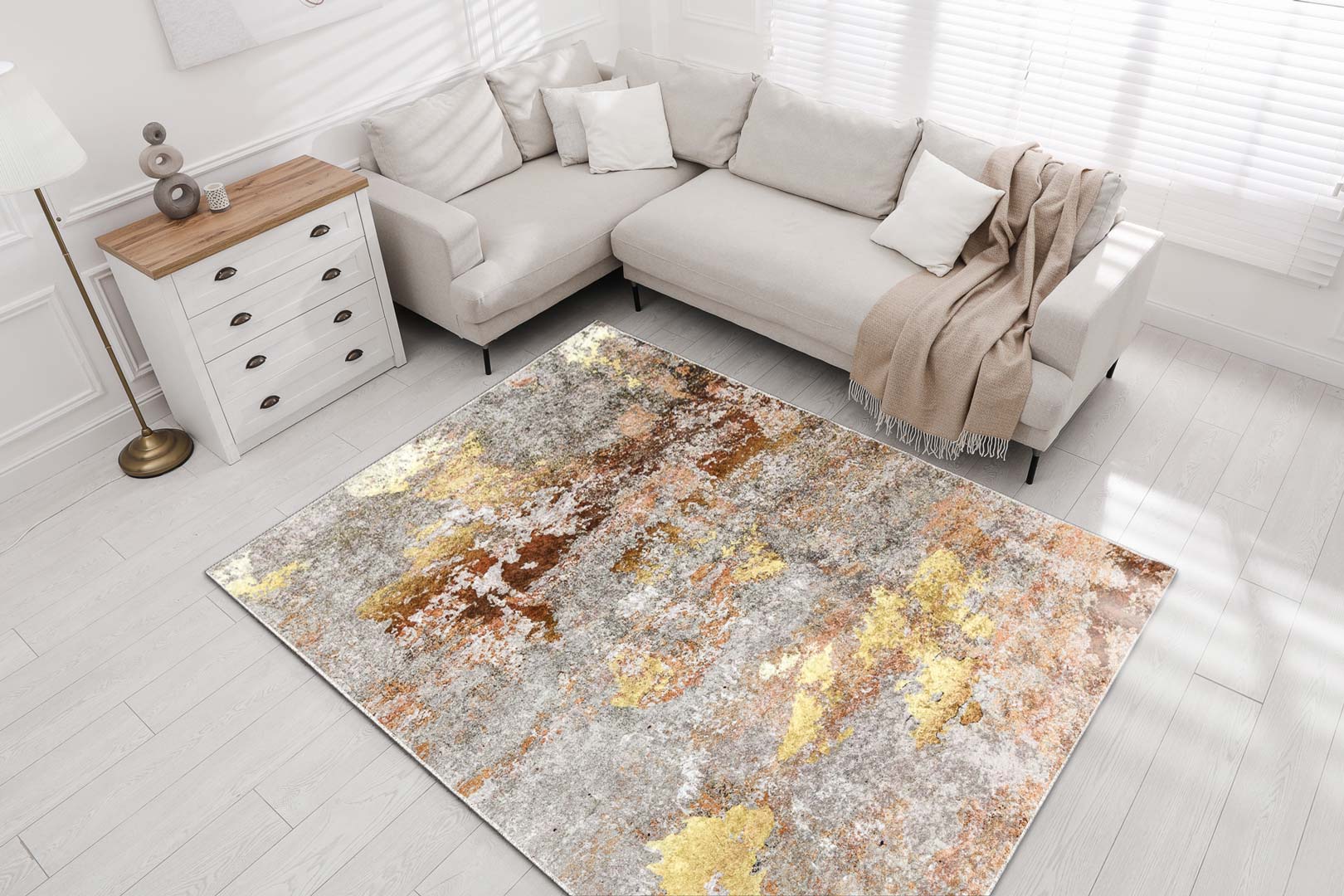 Żółto-szary dywan młodzieżowy w przenikające się pasy Summer Abstract, do salonu - Carpetforyou zdjęcie 2