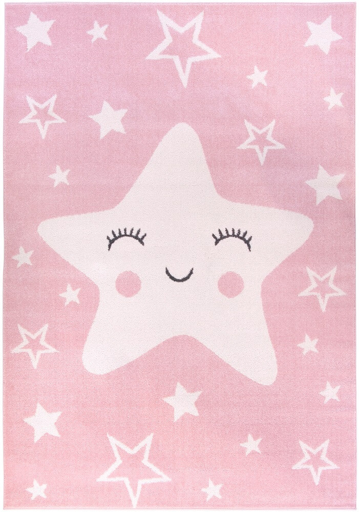 Różowy dywan dla dziewczynki w białe gwiazdki Happy Star Pink antyalergiczny - Carpetforyou zdjęcie 1