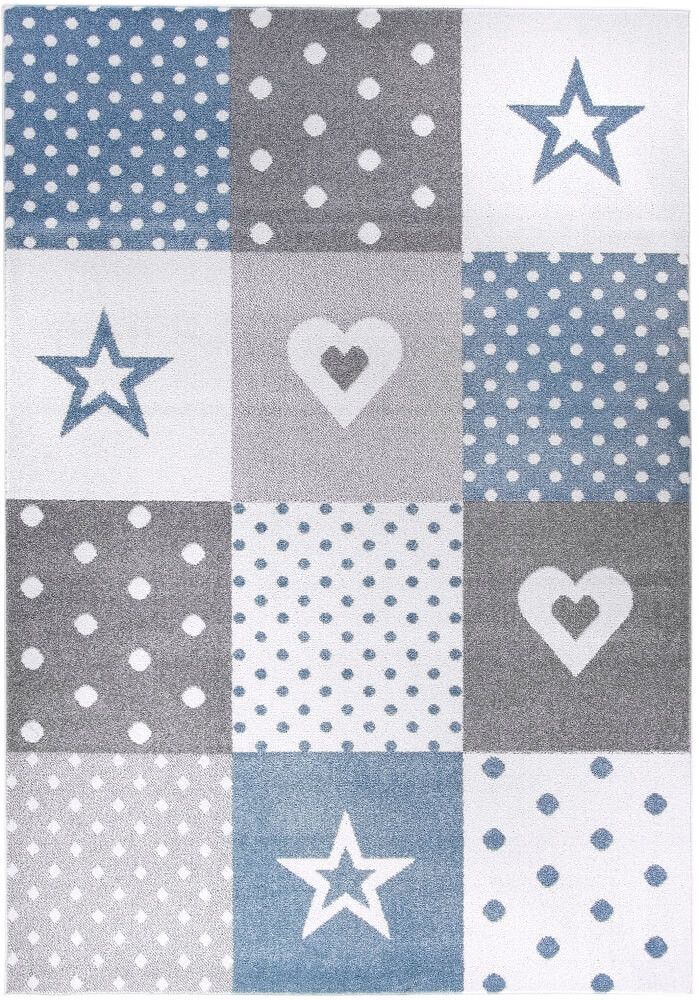 Dekoracyjny dywan dziecięcy niebiesko-szary w serca, gwiazdy, kropki Easy Shapes - Carpetforyou zdjęcie 1