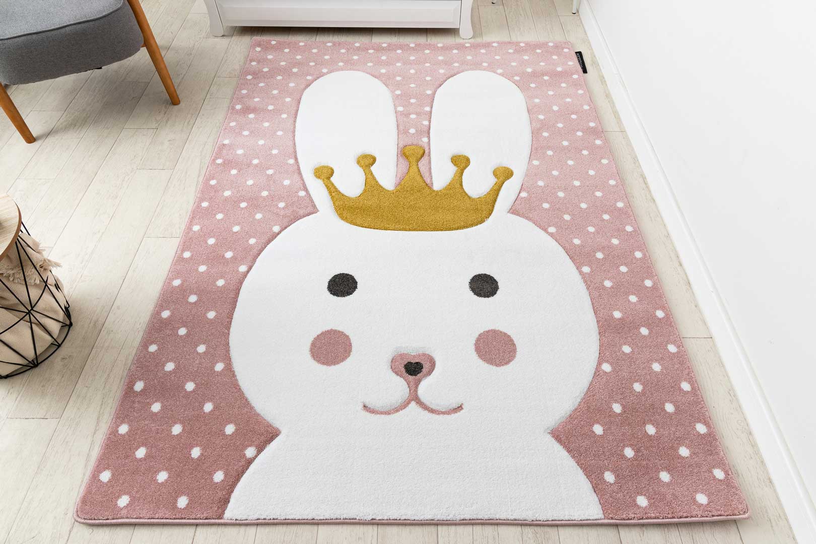 Różowy dywan dla dziewczynki z królikiem w chmurki Pink Rabbit jasny wzór - Carpetforyou zdjęcie 2