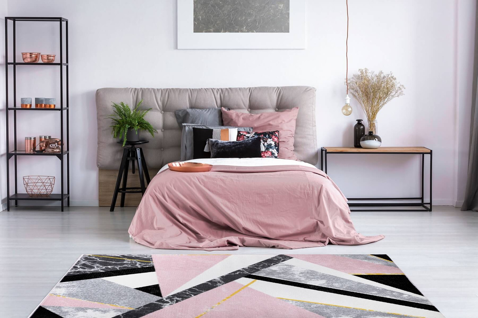 Abstrakcyjny dywan geometryczny z efektem marmuru Pink Abstract, styl nowoczesny - Carpetforyou zdjęcie 2