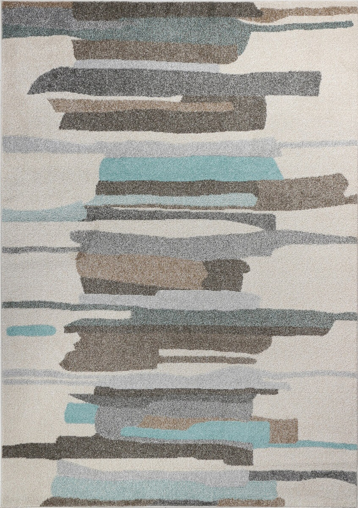 Nowoczesny dywan w niesymetryczne pasy w modne kolory: szary, niebieski, beżowy na jasnym tle Pastel Stripes - Carpetforyou zdjęcie 1
