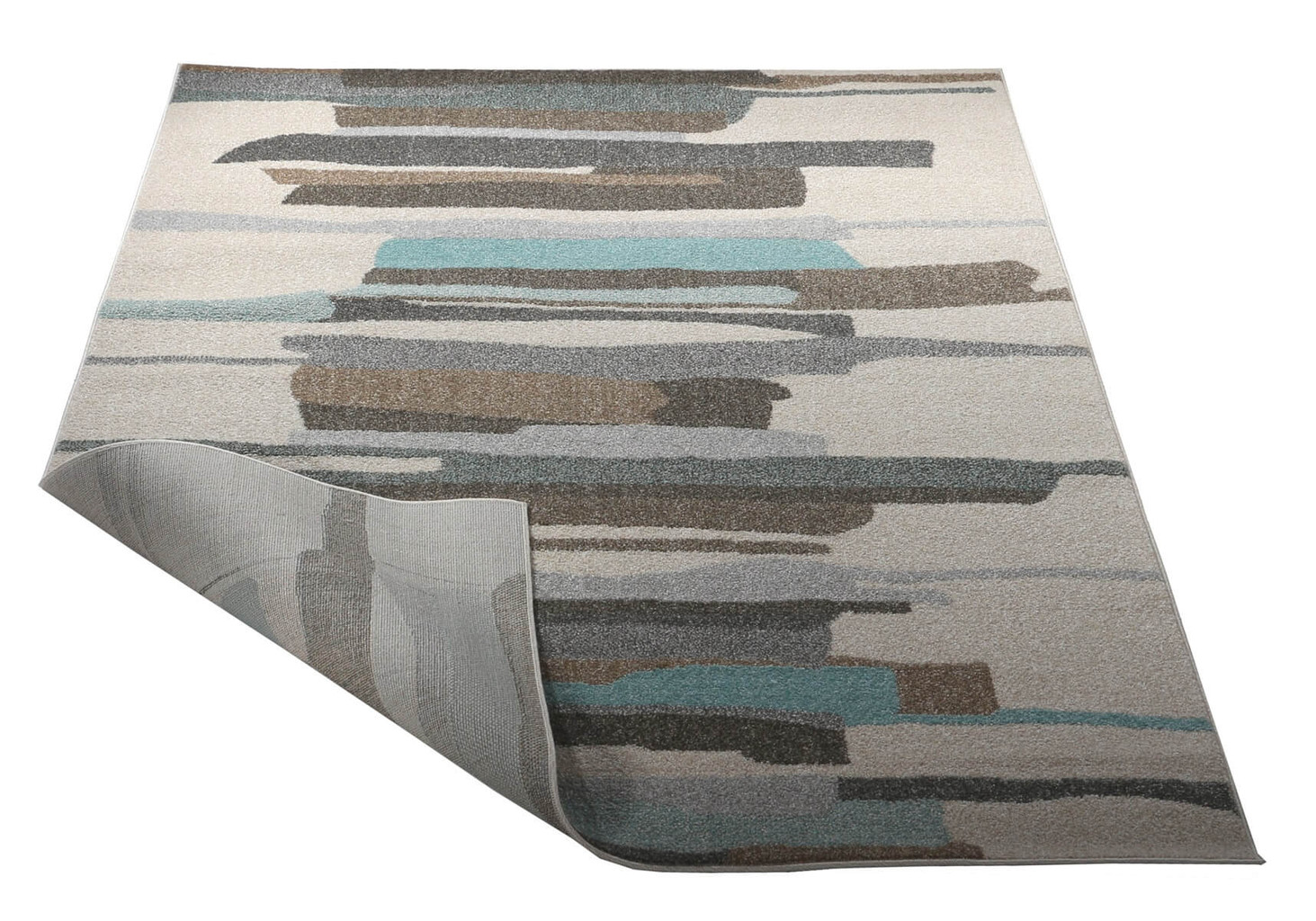 Nowoczesny dywan w niesymetryczne pasy w modne kolory: szary, niebieski, beżowy na jasnym tle Pastel Stripes - Carpetforyou zdjęcie 3