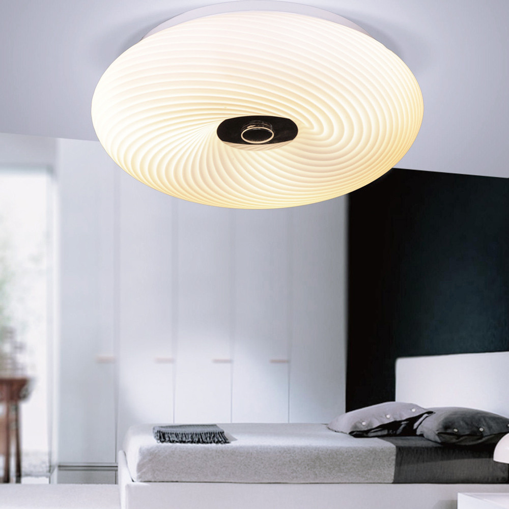 Plafon, lampa sufitowa MONARTE biało-kremowa, oprawa szklana, okrągła, wzór w paski - Lumina Deco zdjęcie 2