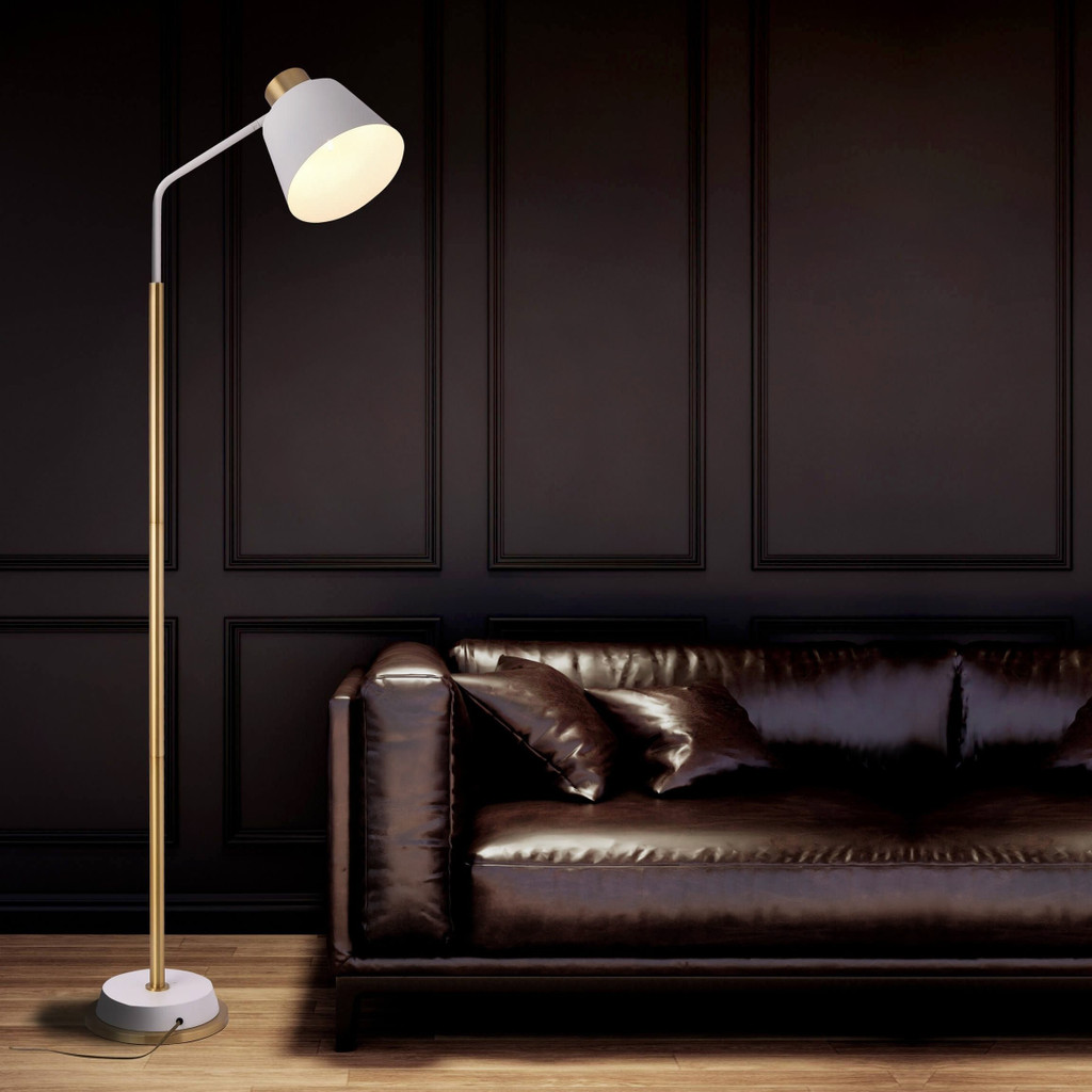 Biało-mosiężna lampa podłogowa, elegancka ARDINI, metalowa - Lumina Deco zdjęcie 2