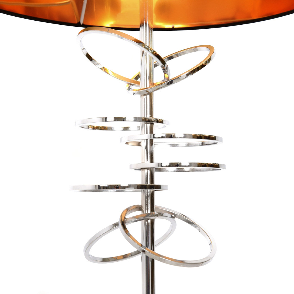 Chromowana lampa podłogowa MILARI z czarnym abażurem i obręczami - Lumina Deco zdjęcie 4