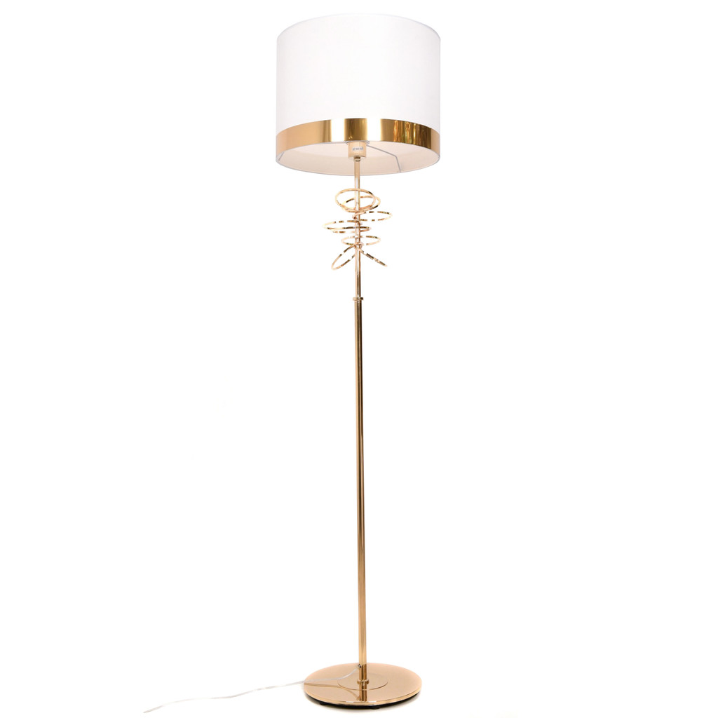 Złota lampa MILARI z białym abażurem i dekoracyjnymi obręczami w nowoczesnym stylu - Lumina Deco zdjęcie 1