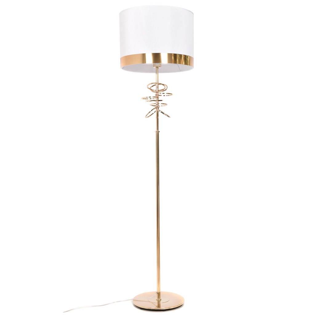 Złota lampa MILARI z białym abażurem i dekoracyjnymi obręczami w nowoczesnym stylu - Lumina Deco zdjęcie 3