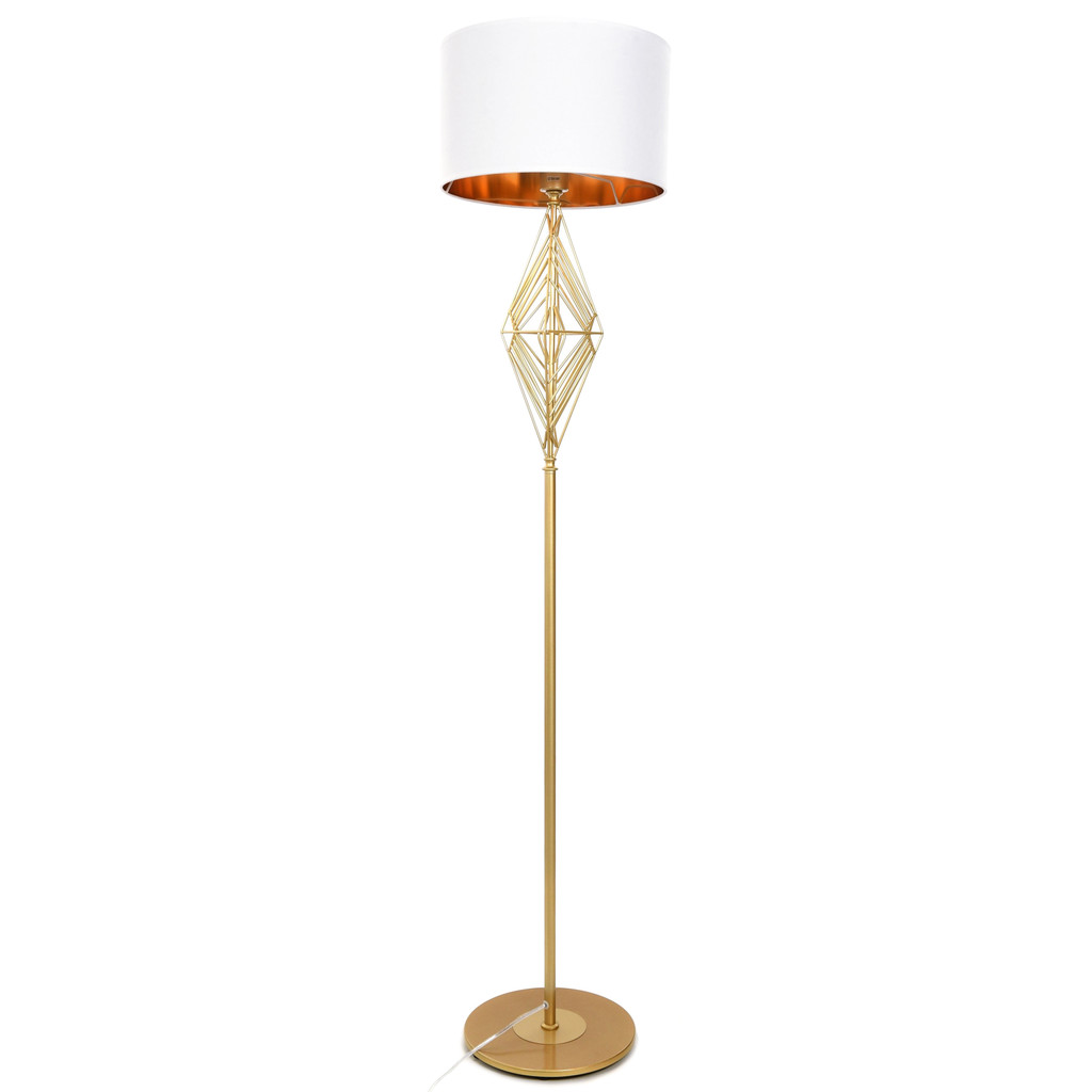 Dekoracyjna złota lampa podłogowa SALVARI biały abażur - Lumina Deco zdjęcie 1