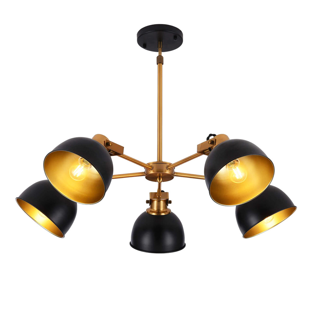 Loftowa lampa wisząca BELMONTI W5 czarno-złote metalowe klosze pięcioramienna - Lumina Deco zdjęcie 1