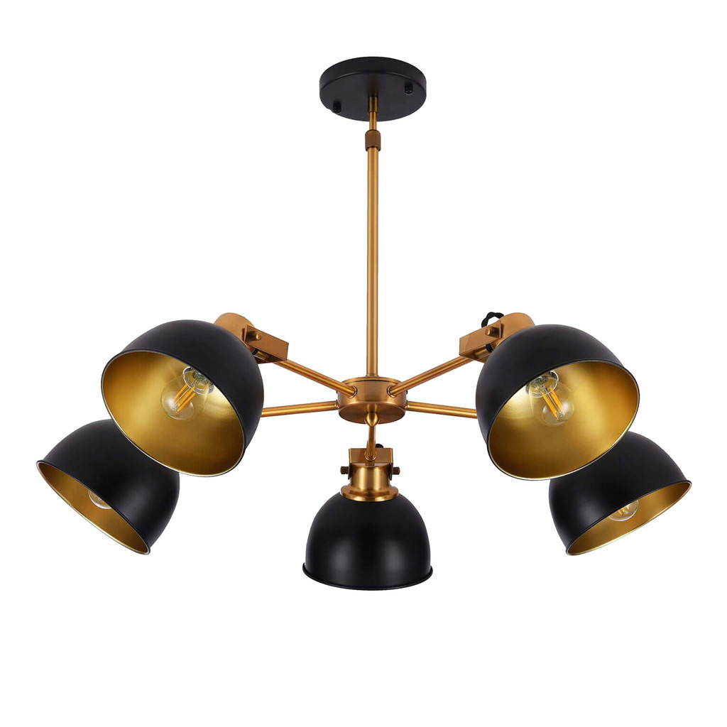 Loftowa lampa wisząca BELMONTI W5 czarno-złote metalowe klosze pięcioramienna - Lumina Deco zdjęcie 3