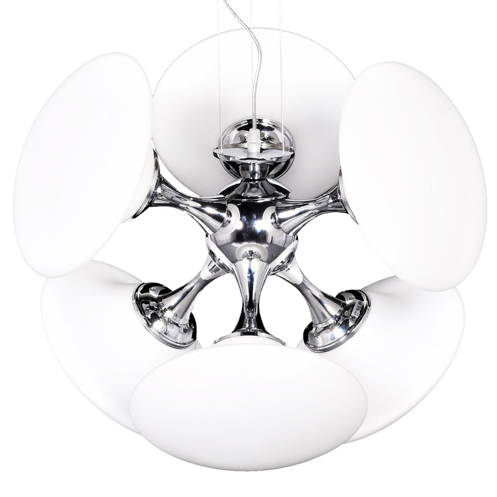 Designerska chromowana lampa wisząca GELIKON W6 z białymi szklanymi kloszami - Lumina Deco zdjęcie 1