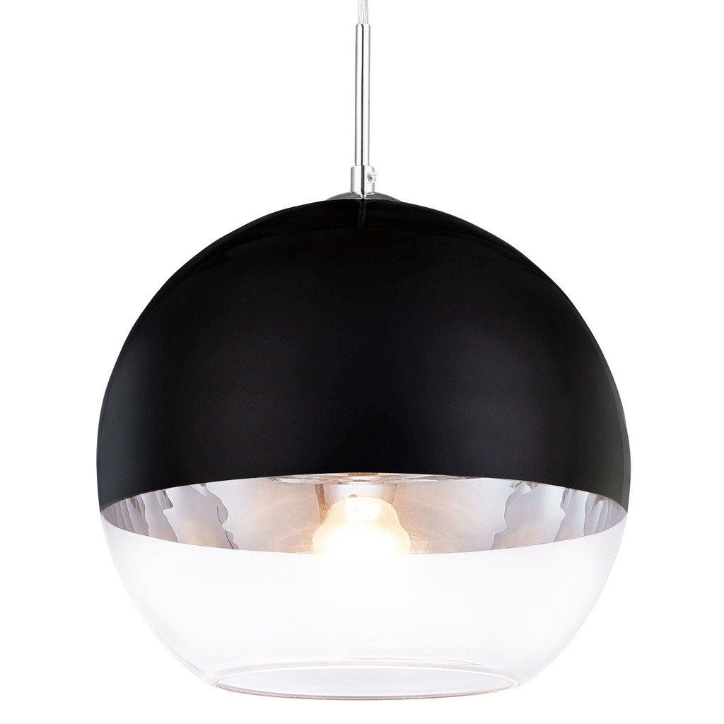 Nowoczesna lampa wisząca VERONI z półokrągłym czarno-przezroczystym, szklanym kloszem - Lumina Deco zdjęcie 1