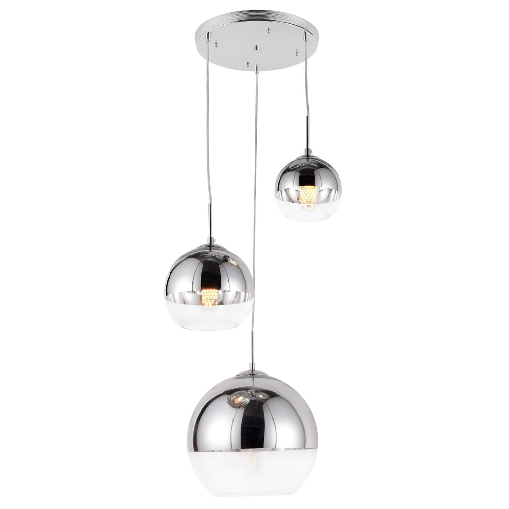 Chromowana, designerska lampa wisząca VERONI TRIO, szklane kule, srebrna, przezroczysta - Lumina Deco zdjęcie 1