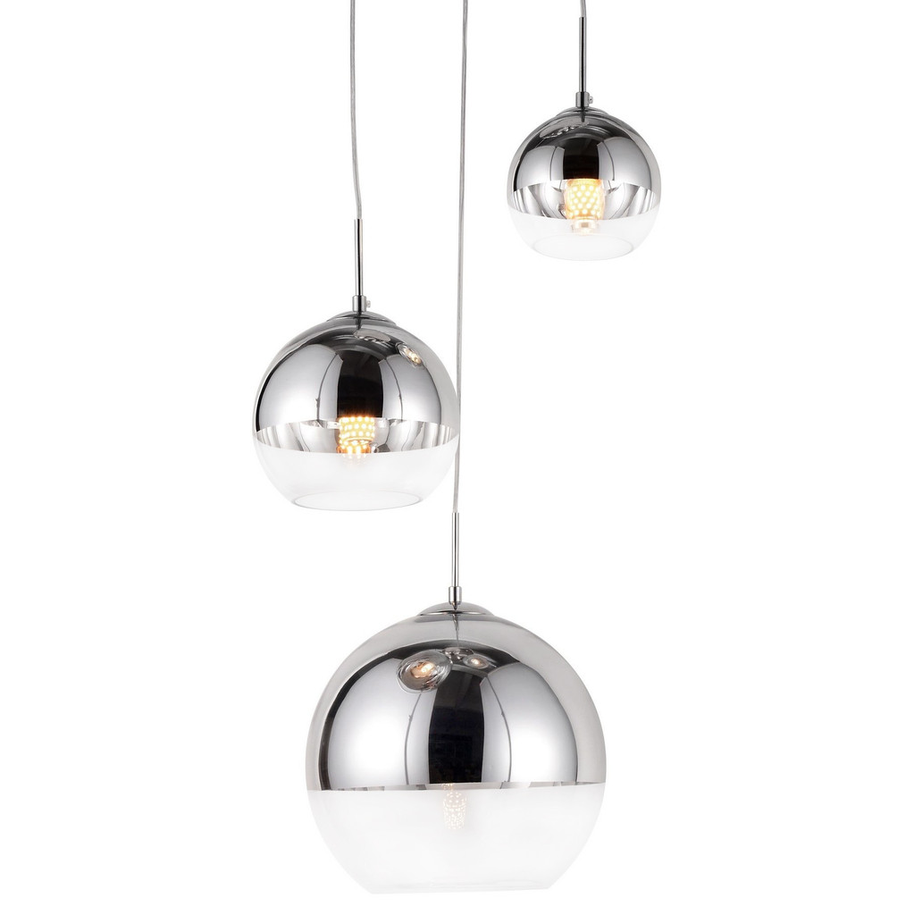 Chromowana, designerska lampa wisząca VERONI TRIO, szklane kule, srebrna, przezroczysta - Lumina Deco zdjęcie 3