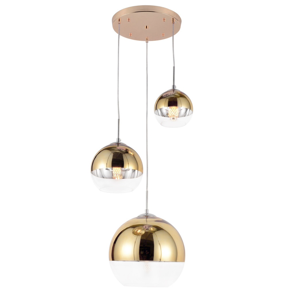 Złota, potrójna lampa wisząca VERONI TRIO, klosze kule, w stylu glamour - Lumina Deco zdjęcie 1