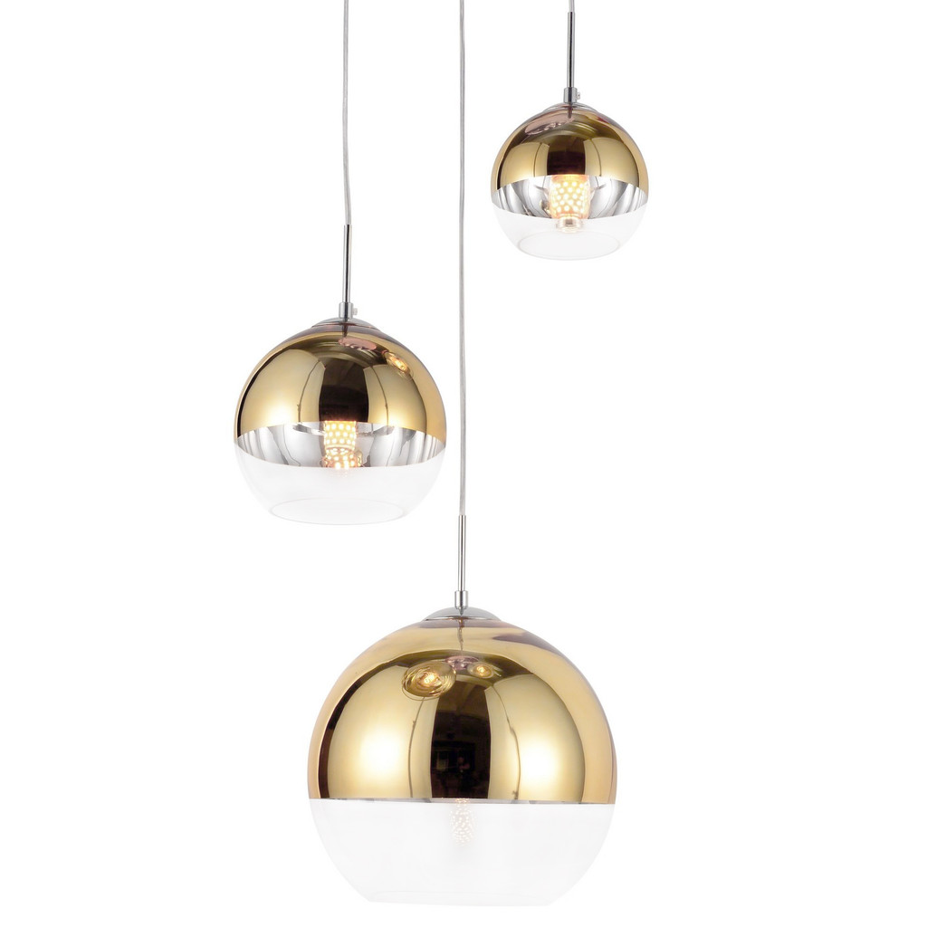 Złota, potrójna lampa wisząca VERONI TRIO, klosze kule, w stylu glamour - Lumina Deco zdjęcie 3