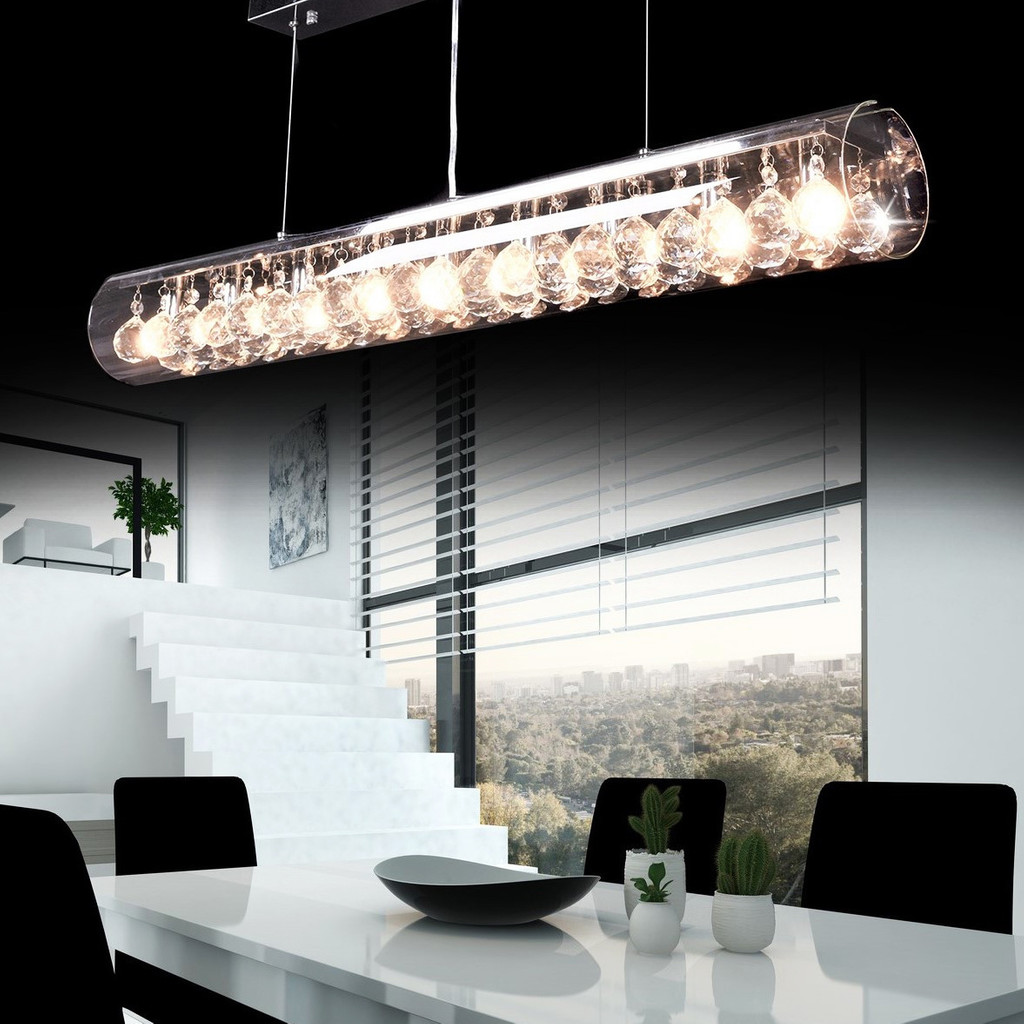 Lampa kryształowa wisząca nowoczesna BRIZA szklany klosz, metalowa listwa - Lumina Deco zdjęcie 4