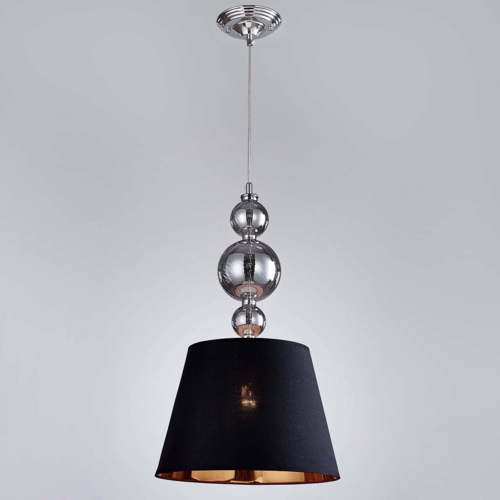 Czarna lampa wisząca z abażurem z tkaniny ze złotym wnętrzem, z chromowanymi akcentami, elegancka MURANEO - Lumina Deco zdjęcie 3