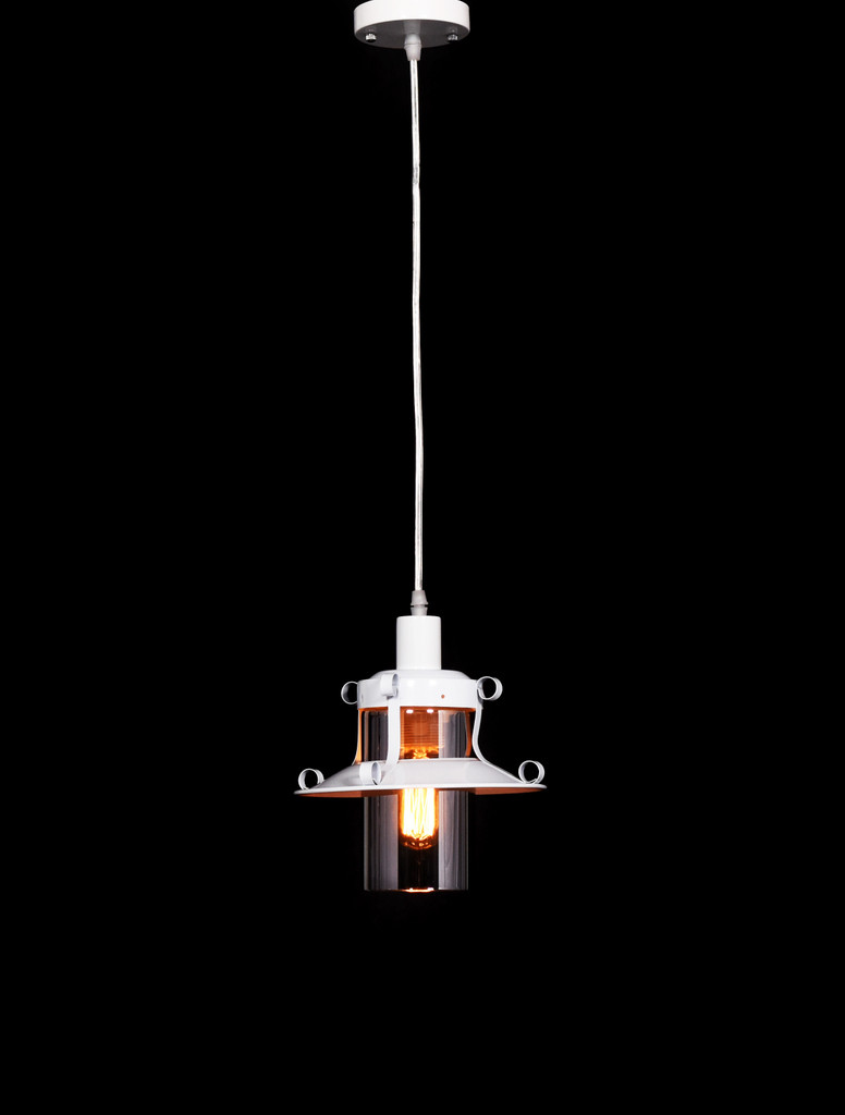 Szklana lampa wisząca CAPRI W1 biała metalowa industrialna regulowana - Lumina Deco zdjęcie 3