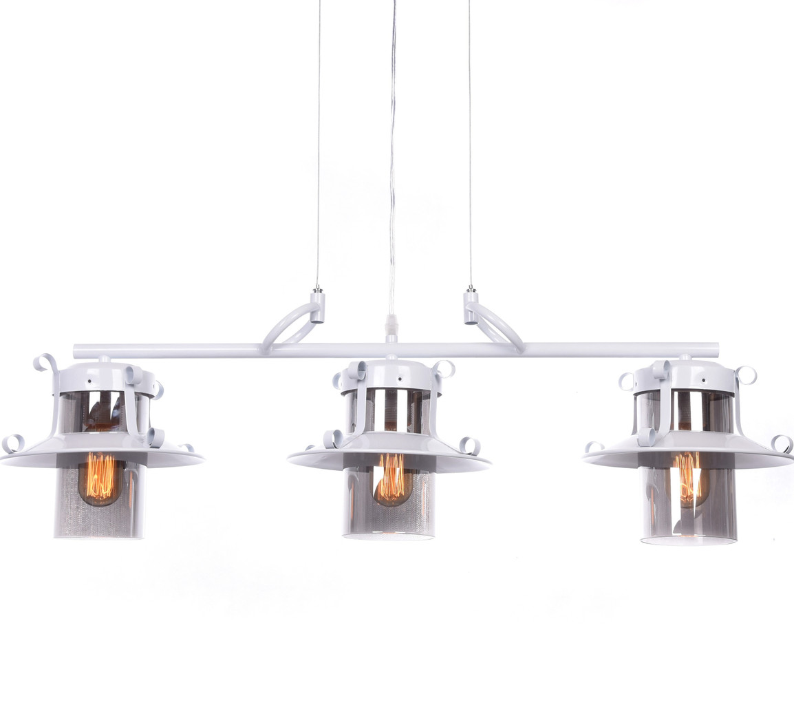 Potrójna biała lampa wisząca loftowa CAPRI TRIO szklana na listwie - Lumina Deco zdjęcie 1