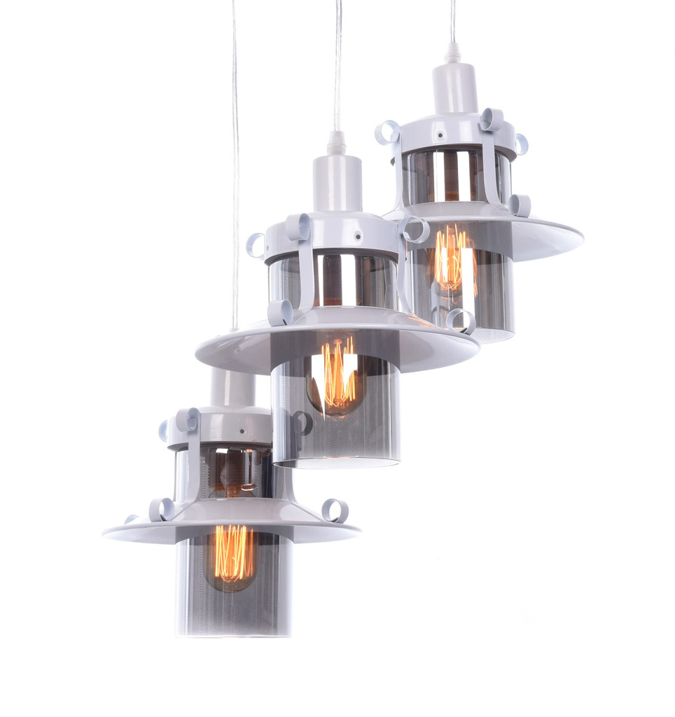 Metalowa biała lampa wisząca CAPRI W3 potrójna ze szklanymi kloszami - Lumina Deco zdjęcie 1