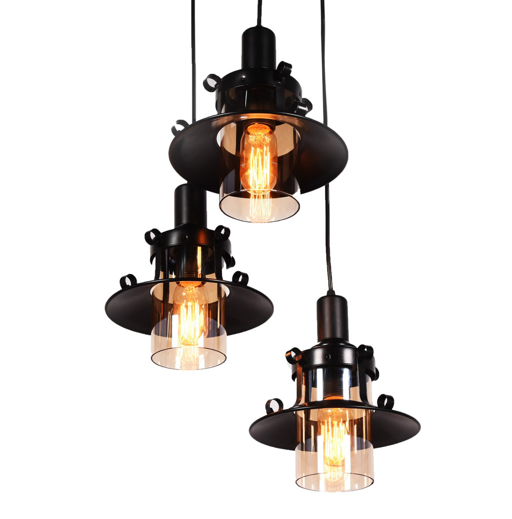 Czarna potrójna lampa wisząca CAPRI W3 metalowa loftowa designerska - Lumina Deco zdjęcie 1