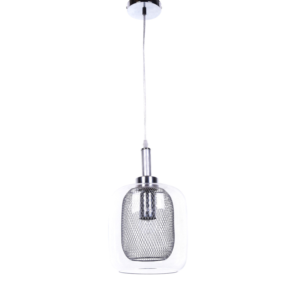 Wisząca lampa industrialna loft BESSA SREBRNA, szklany klosz, metalowa siatka - Lumina Deco zdjęcie 2