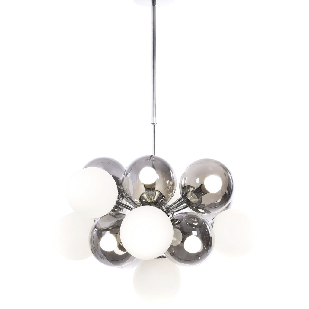 Designerska, chromowana lampa wisząca NEOPSIS W17, białe i dymione, szklane klosze - Lumina Deco zdjęcie 3