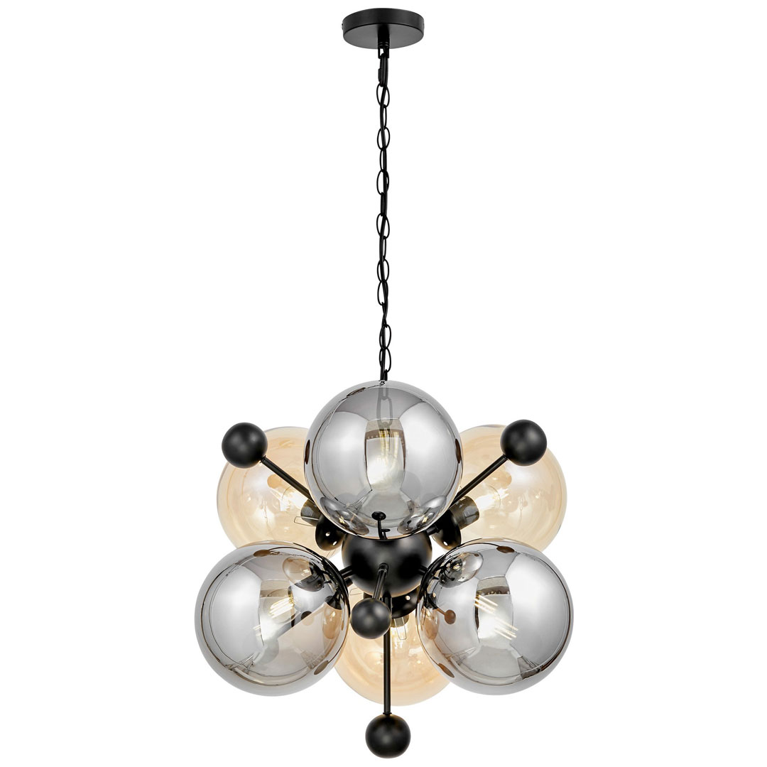 Nowoczesna lampa wisząca, na łańcuchu AFRODIS W6, bursztynowe i dymione klosze, szklana - Lumina Deco zdjęcie 1