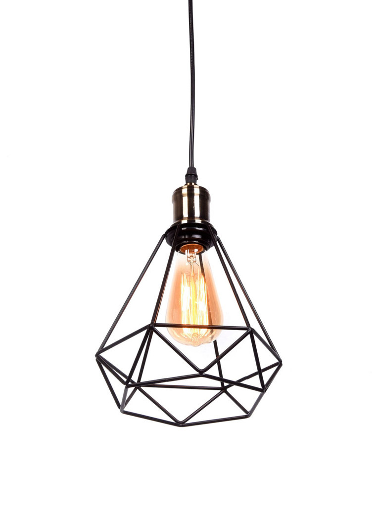 Lampa druciana czarna wisząca diament COBI metalowa designerska - Lumina Deco zdjęcie 4