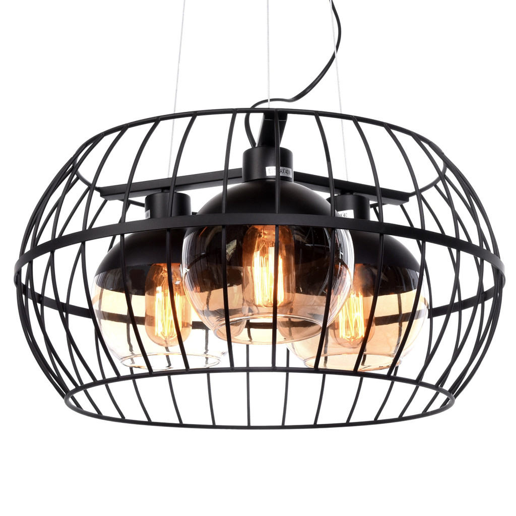 Potrójna lampa druciana wisząca czarna siatka OPTIS loftowa industrialna - Lumina Deco zdjęcie 1