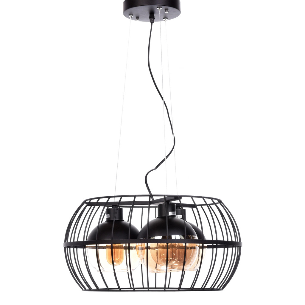 Potrójna lampa druciana wisząca czarna siatka OPTIS loftowa industrialna - Lumina Deco zdjęcie 3