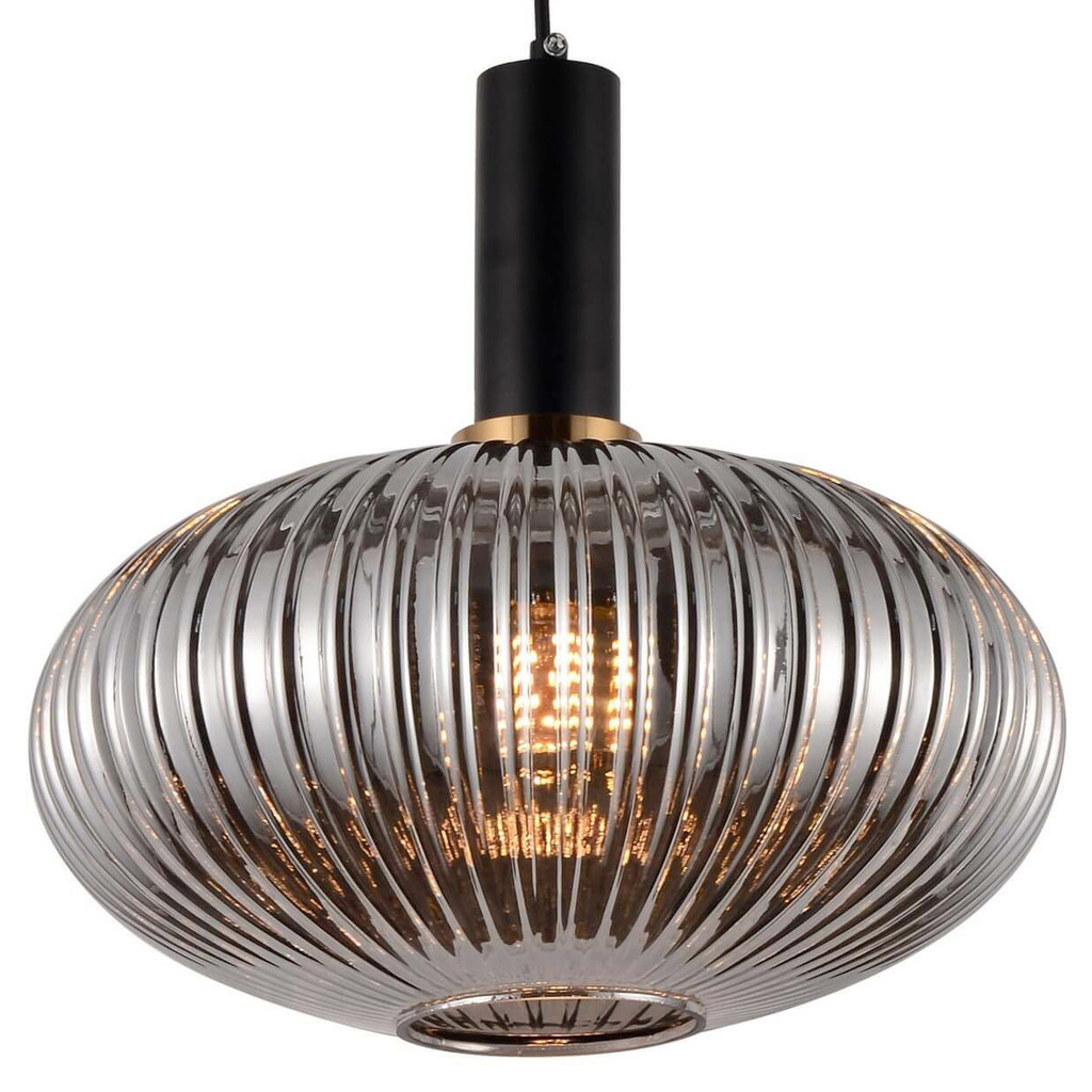 Czarna lampa wisząca FLORI z dymionym szklanym kloszem w nowoczesnym loftowym stylu - Lumina Deco zdjęcie 1