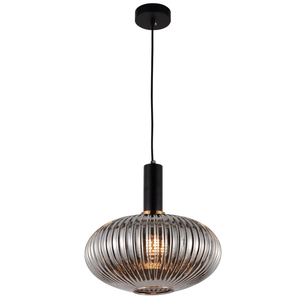 Czarna lampa wisząca FLORI z dymionym szklanym kloszem w nowoczesnym loftowym stylu - Lumina Deco zdjęcie 3