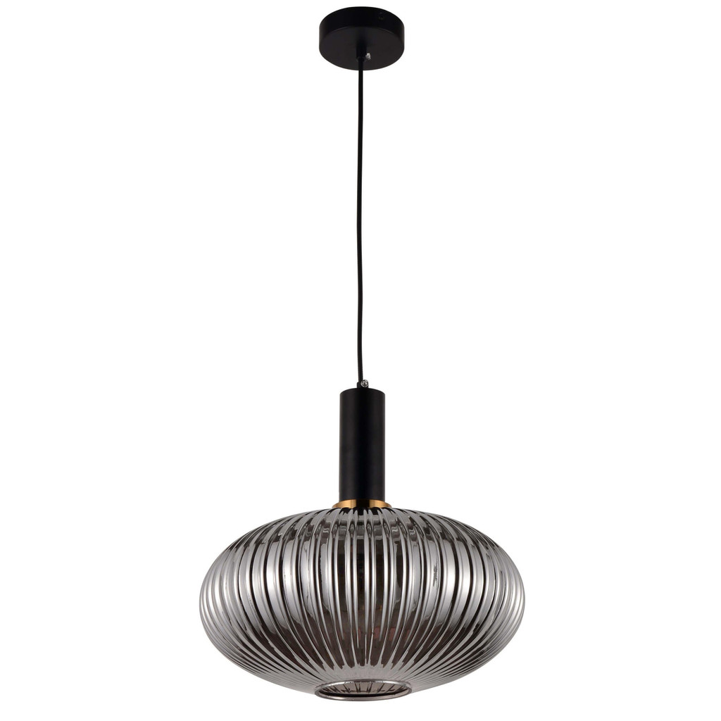 Czarna lampa wisząca FLORI z dymionym szklanym kloszem w nowoczesnym loftowym stylu - Lumina Deco zdjęcie 4