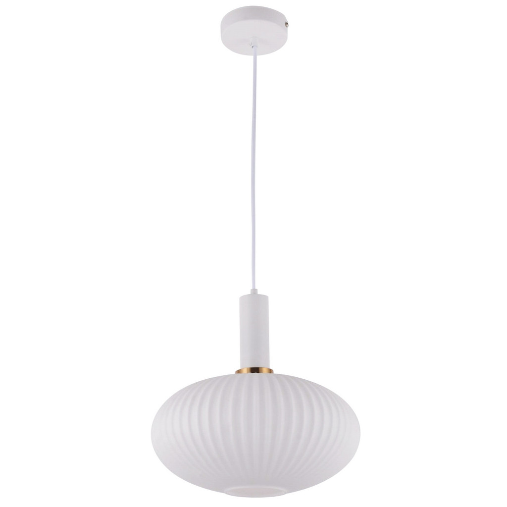 Industrialna biała lampa wisząca FLORI z nowoczesnym szklanym kloszem - Lumina Deco zdjęcie 3