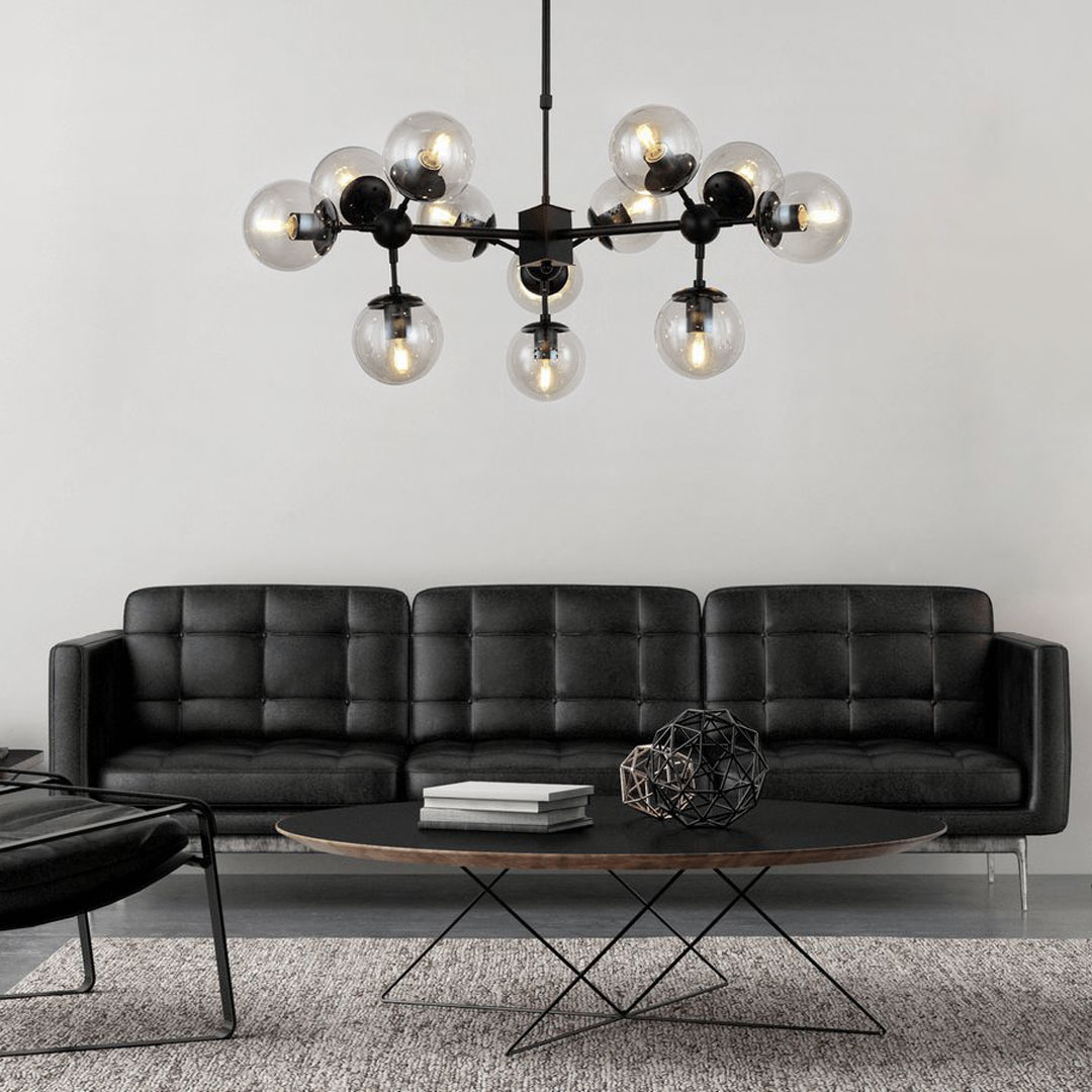 Czarna wisząca lampa szklane bańki kule bąbelki bursztynowe, designerski żyrandol ZODIAK W12 - Lumina Deco zdjęcie 4