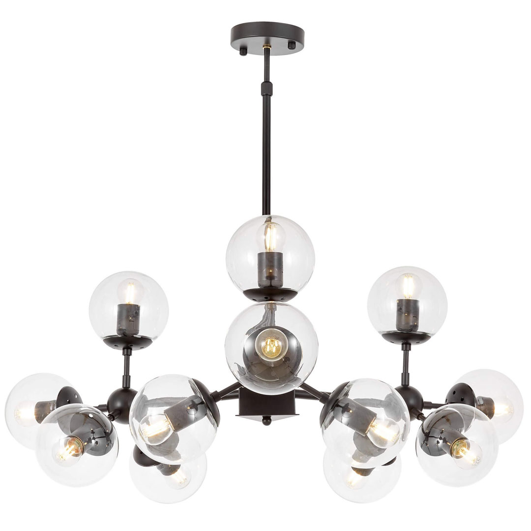 Czarna wisząca lampa szklane bańki kule bąbelki bursztynowe, designerski żyrandol ZODIAK W12 - Lumina Deco zdjęcie 1