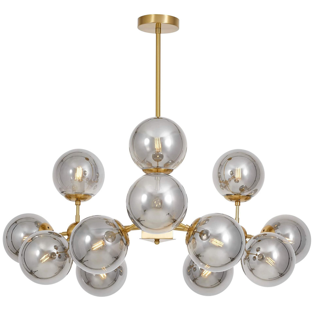 Lampa wisząca ZODIAK W12 w kolorze mosiądzu, szklane dymione klosze - Lumina Deco zdjęcie 1