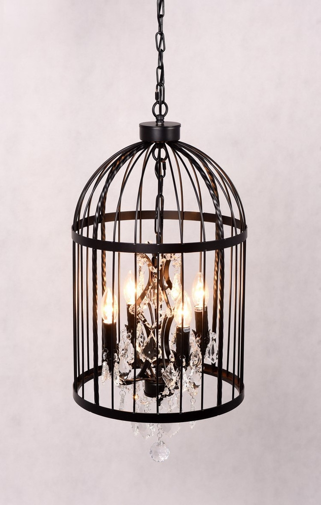 Lampa, żyrandol czarna klatka dla ptaków ARCHIVIA designerska z kryształkami - Lumina Deco zdjęcie 4