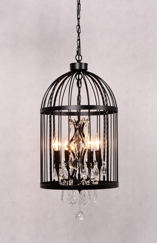Lampa, żyrandol czarna klatka dla ptaków ARCHIVIA designerska z kryształkami - Lumina Deco zdjęcie 3