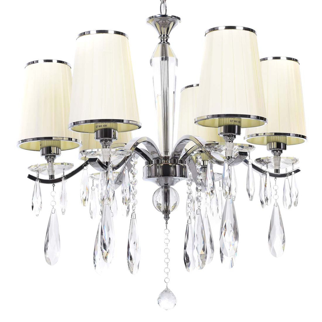 Żyrandol kryształowy, kremowy beżowy ALESSIA W6 6-ramienny, wiszący na łańcuchu - Lumina Deco zdjęcie 1